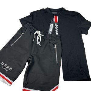 Rockstar Original Corey Youth Small Shorts Shirt Set Black Red Pull On Athletic